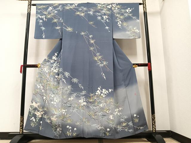 作家物　落ち着いた紺紫色　松竹梅柄の訪問着 作家物落ち着いた紺紫色松竹梅柄の訪問着