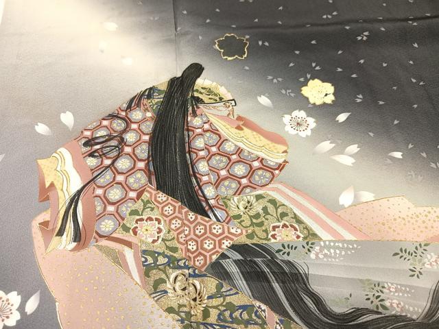 平和屋着物●螺鈿作家　藤本隆士　訪問着　枝垂れ花文　金彩　正絹　逸品　AABD7608ck 平和屋着物○螺鈿作家 藤本隆士 訪問着 枝垂れ花文 金彩 正絹 逸品