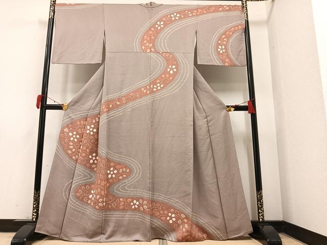 平和屋着物●訪問着　絞り　流水花唐草文　正絹　逸品　AAAY7958ph