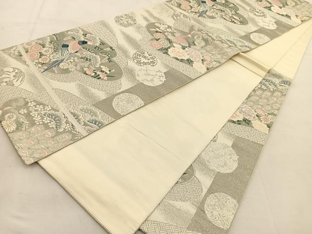 平和屋着物○六通柄袋帯 唐織 格天市松文 金糸 正絹 逸品