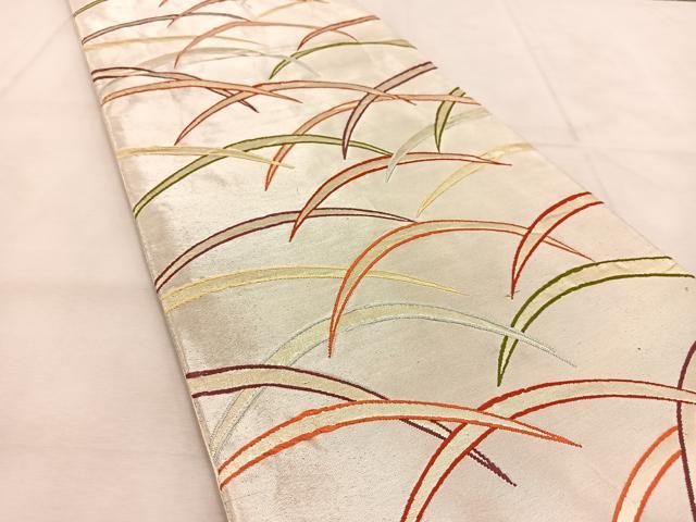 平和屋着物◎六通柄袋帯 芝草文 金銀糸 正絹 逸品 BAAU2904yc 平和