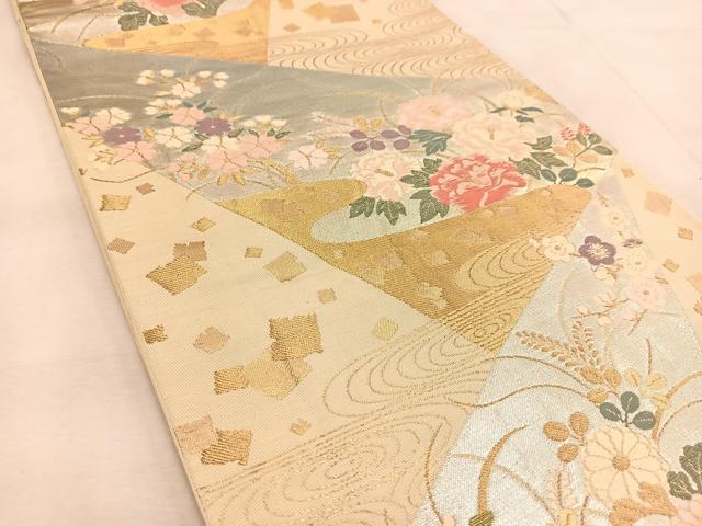 花織 正絹袋帯 両面づかい 全通柄 浮き織り 花織 正絹袋帯 両面づかい