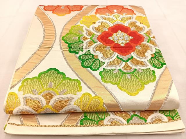 平和屋着物 六通柄袋帯 正倉院花文 銀糸 正絹 逸品 DAAK4535ic(仕立て