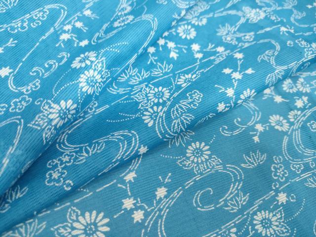 平和屋着物＊夏物 小紋 絽 色紙草花文 暈し染め 洗える着物 CAAT1243ev