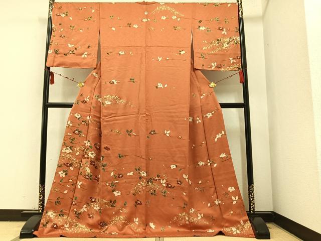 平和屋着物●訪問着　駒刺繍　枝花文　金彩　ロング丈　正絹　逸品　AAAY8668ph