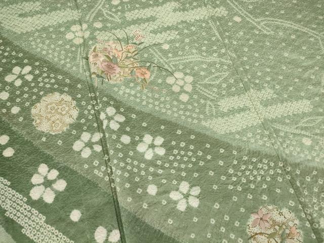 平和屋着物▽訪問着 単衣 絞り 刺繍 花丸文 金彩 正絹 逸品 DAAV5079az