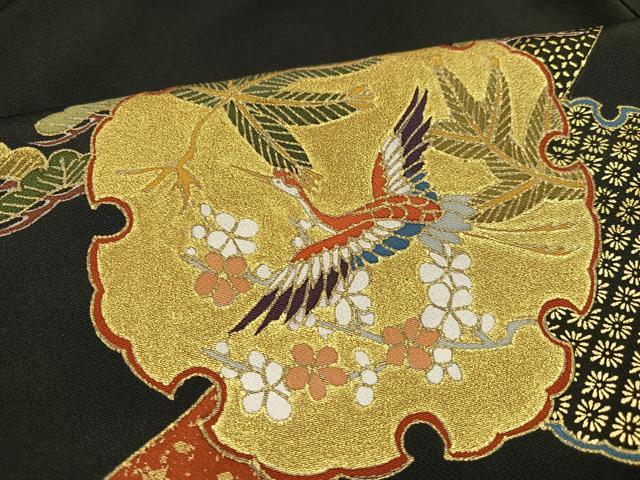 平和屋着物○創業460年・千總 黒留袖 駒刺繍 御所車草花文