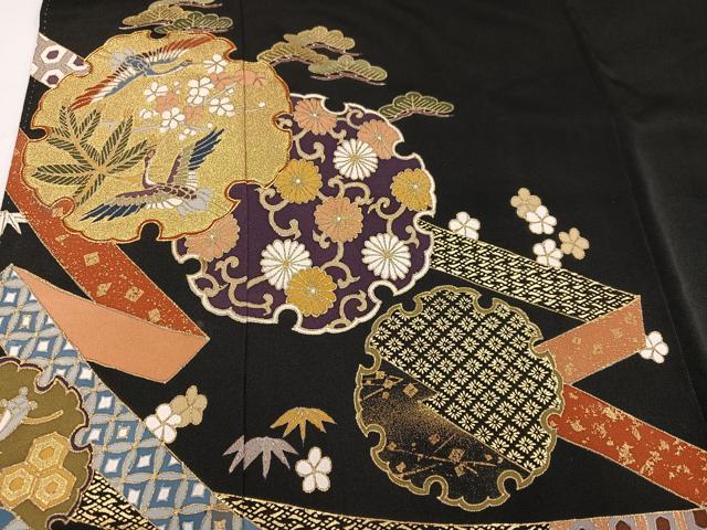 平和屋着物○創業460年・千總 黒留袖 駒刺繍 御所車草花文