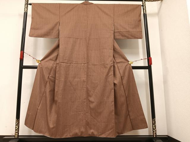 平和屋着物▽伝統工芸士 馬渕登作 玉糸紬 単衣 横段文 証紙付き 正絹