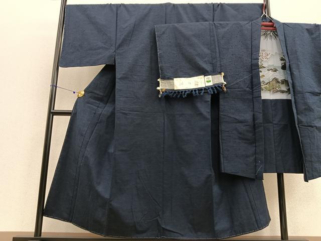 平和屋着物●男性　能州紬　髭紬セット　霞文　証紙付き　正絹　逸品　未使用　BAAU4800gt