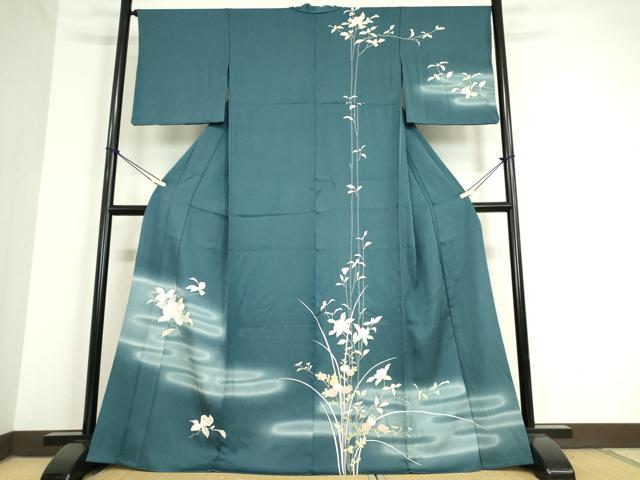 平和屋着物▽訪問着　単衣　霞草花文　暈し染め　金彩　正絹　逸品　DAAV5203az