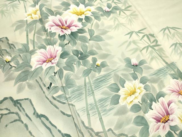 平和屋着物▽訪問着 単衣 作家物 草花文 手描き 正絹 逸品 DAAV5225az