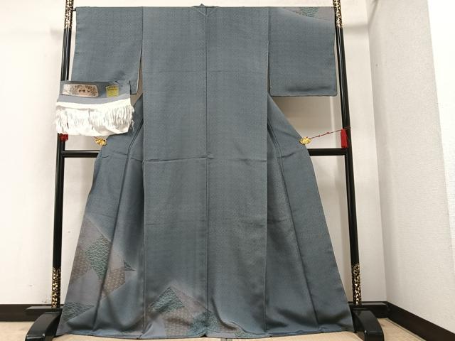 平和屋着物●訪問着　青葉紬　草花文　暈し染め　反端付き　正絹　逸品　AAAZ1924ph