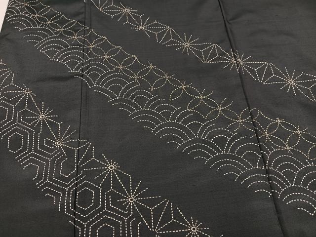 平和屋着物○訪問着 紬地 刺し子 刺繍 吉祥文 正絹 逸品 AAAZ1938ph