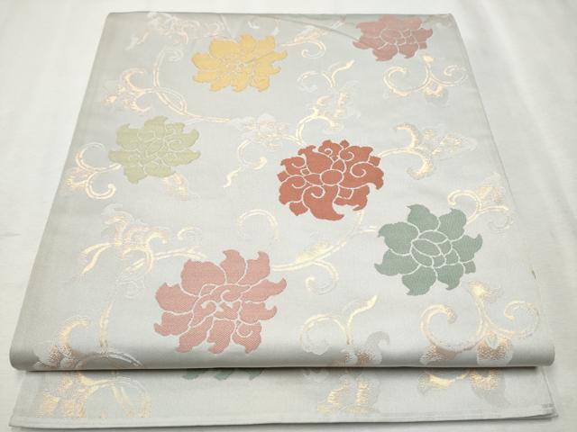 平和屋着物●六通柄袋帯　ふたえ菱牡丹　金糸　正絹　逸品　CAAW4559hy