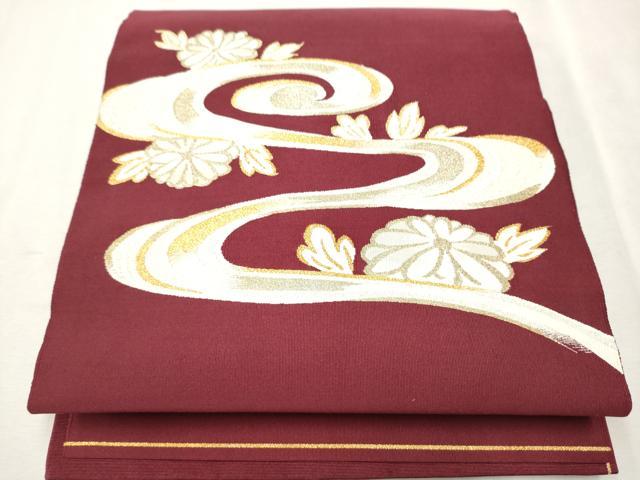 平和屋着物●爪掻き本綴れ　八寸名古屋帯　流水菊文　金銀糸　正絹　逸品　CAAW4590hy