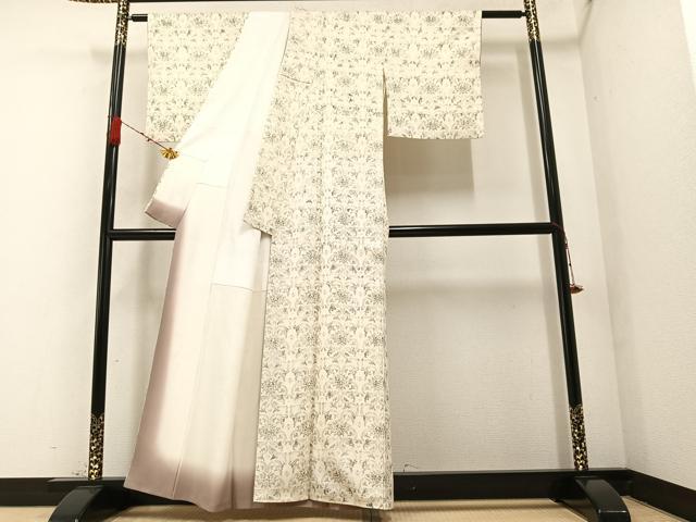 平和屋着物○上質な小紋 木版染め 花唐草文 正絹 逸品 AAAZ2369ph