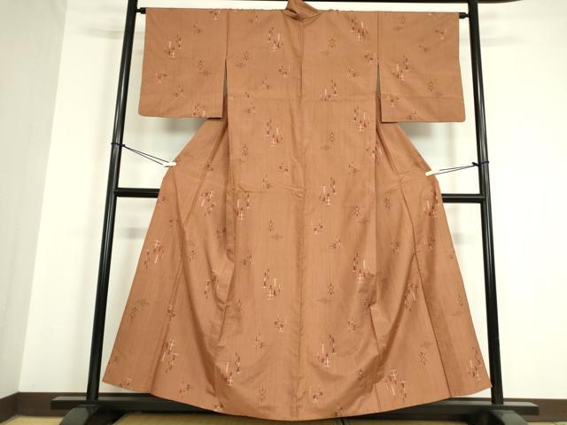 平和屋着物▽上質な紬　単衣　琉球絣文様　正絹　逸品　DAAV5362az 平和屋着物▽上質な紬 単衣 琉球絣文様 正絹 逸品 DAAV5362az