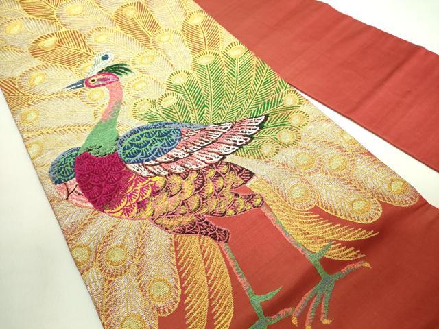 平和屋着物□極上 アンティーク 大正ロマン 九寸名古屋帯 孔雀 金銀糸 逸品