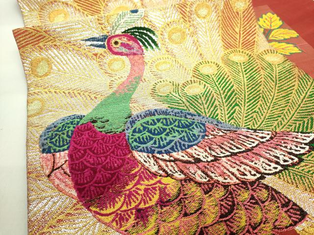 平和屋着物■極上　アンティーク　大正ロマン　九寸名古屋帯　孔雀　金銀糸　逸品　DZAA8591kh5 平和屋着物□極上 アンティーク 大正ロマン 九寸名古屋帯 孔雀 金銀糸 逸品