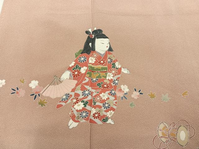 平和屋着物○訪問着 江戸小紋 友禅 手描き 鮫小紋柄 童子花鼓文