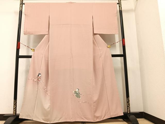 平和屋着物●訪問着　江戸小紋　友禅　手描き　鮫小紋柄　童子花鼓文　暈し染め　正絹　逸品　AAAZ4941ph