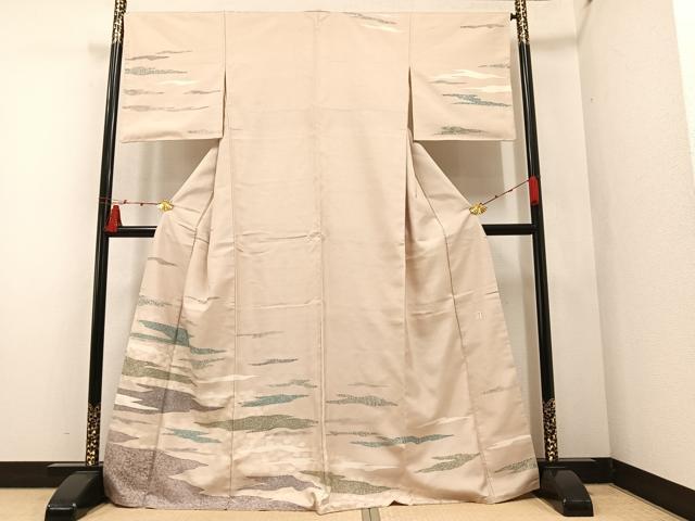 平和屋着物●石川県指定無形文化財　牛首紬　白山工房　手織り　現代の名工　京友禅 村田道宣　霞文　訪問着　　正絹　逸品　AAAZ5041ph