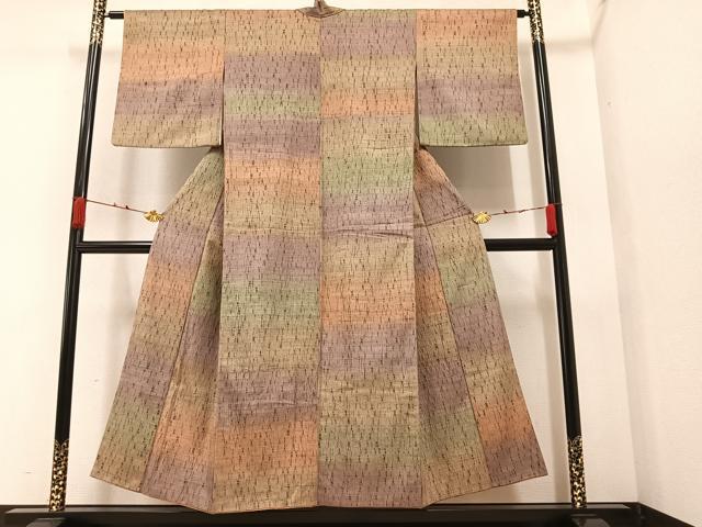 平和屋着物○上質な紬 変わり格子 正絹 逸品 DAAS3135ps