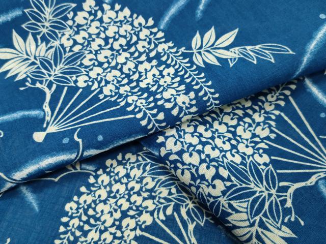 平和屋着物＊夏物　小紋　紗　扇面藤花房文　洗える着物　CAAW9881gh