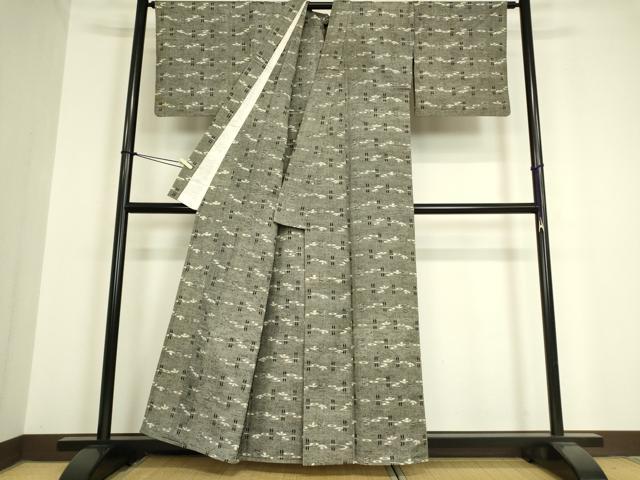 平和屋着物▽上質な紬　単衣　横段絣文　正絹　逸品　DAAV5388az 平和屋着物▽上質な紬 単衣 横段絣文 正絹 逸品 DAAV5388az