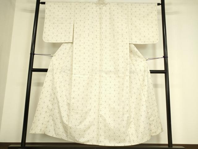 平和屋着物▽上質な紬　単衣　麻の葉文　正絹　逸品　DAAV5434az 平和屋着物▽上質な紬 単衣 麻の葉文 正絹 逸品 DAAV5434az