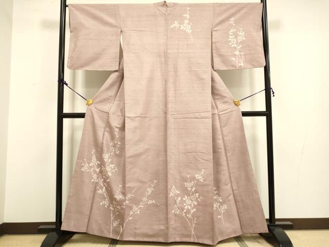 平和屋着物●訪問着　紬地　ろうけつ染め　枝花文　正絹　逸品　DAAV3222du
