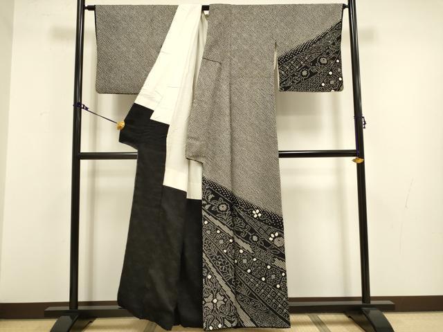 平和屋着物○訪問着 総絞り 吉祥花文 黒地 正絹 逸品 DAAV3223du