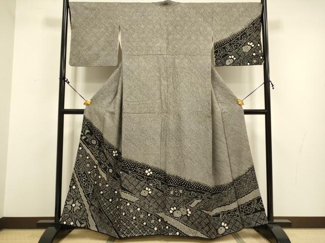 平和屋着物●訪問着　総絞り　吉祥花文　黒地　正絹　逸品　DAAV3223du