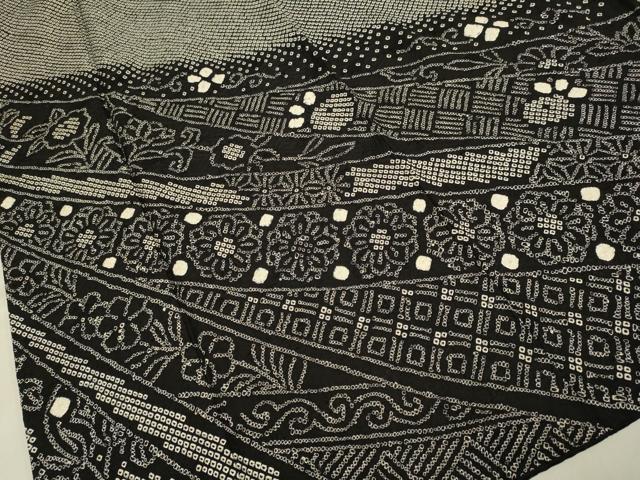 平和屋着物○訪問着 総絞り 吉祥花文 黒地 正絹 逸品 DAAV3223du