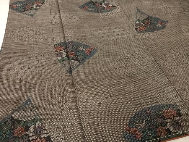 平和屋着物○本場大島紬 純泥染め カタス7マルキ 扇草花文 井田