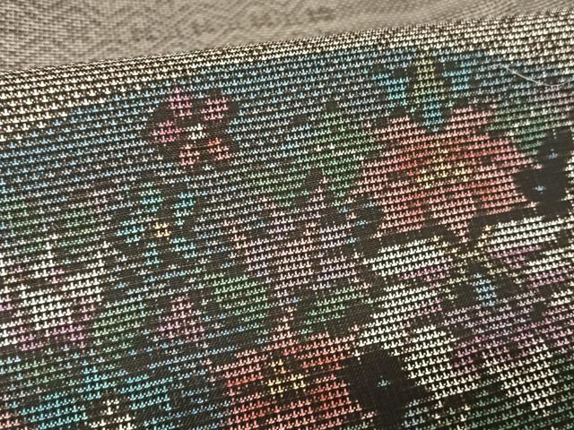 平和屋着物○本場大島紬 純泥染め カタス7マルキ 扇草花文 井田