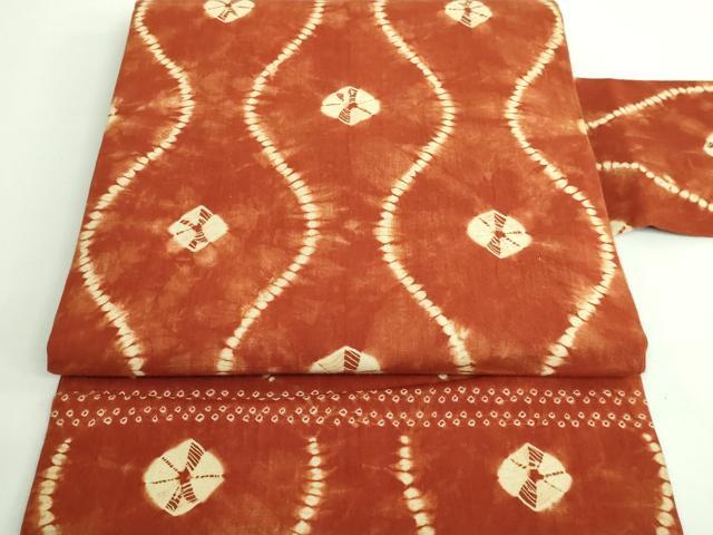平和屋着物■極上　岩手の匠　草紫堂　南部絞り　茜染　九寸名古屋帯　立涌文　綿　逸品　DZAA9341kh5