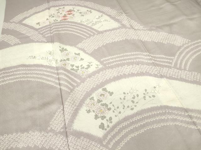 平和屋着物▽訪問着 単衣 絞り 刺繍 地紙花文 正絹 逸品