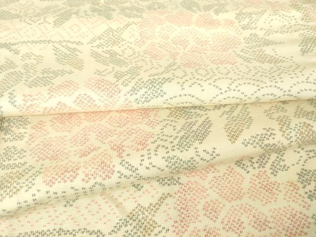 平和屋着物▽上質な紬　単衣　牡丹文　正絹　逸品　DAAV5548az