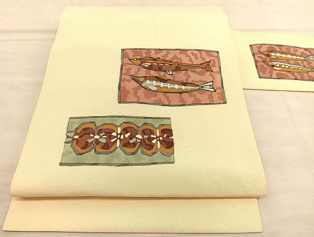 平和屋着物●九寸名古屋帯　魚　正絹　逸品　BAAU8031hv