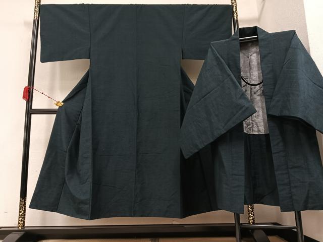 平和屋着物●男性　紬　アンサンブル　褐返色　正絹　逸品　AAAZ7657ph