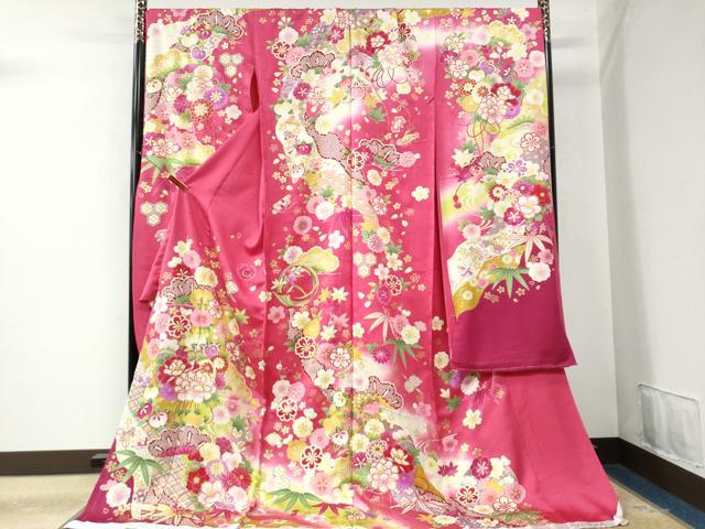 平和屋着物●豪華振袖　駒刺繍　吉祥松竹梅花文　暈し染め　金彩　仮絵羽　逸品　未使用　CAAW7576yc