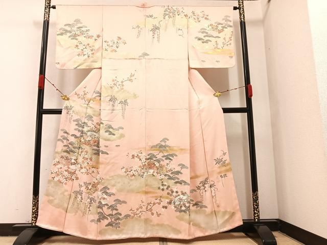 平和屋着物●訪問着　駒刺繍　松竹梅地紙草花文　金彩　正絹　逸品　AAAZ8917ph