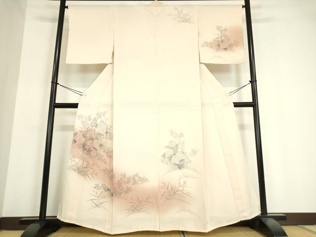 平和屋着物▽訪問着　単衣　刺繍　手描き　菊　暈し染め　正絹　逸品　DAAV5625az