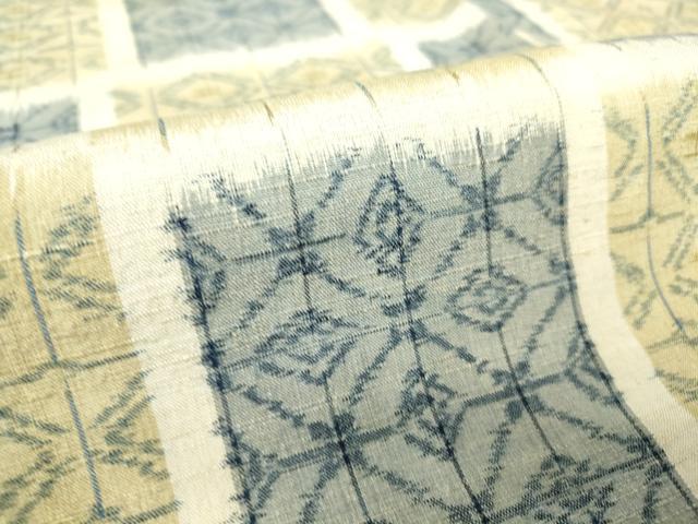平和屋着物▽上質な紬　単衣　市松吉祥文　正絹　逸品　DAAV5662az_5
