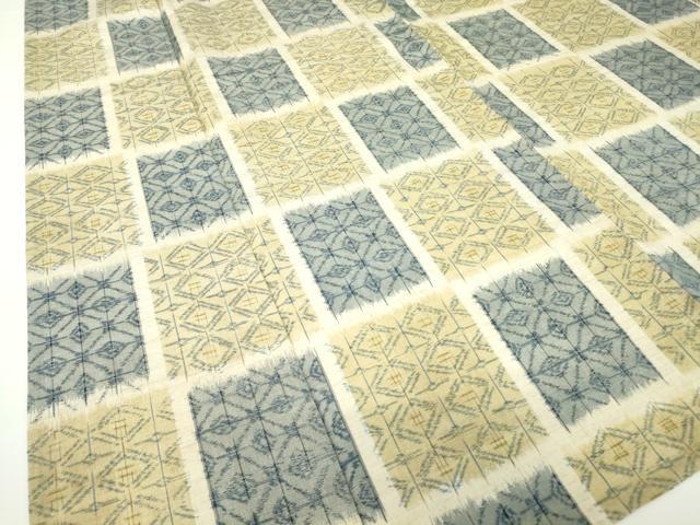 平和屋着物▽上質な紬　単衣　市松吉祥文　正絹　逸品　DAAV5662az_3