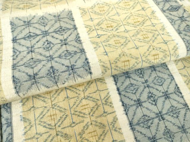 平和屋着物▽上質な紬　単衣　市松吉祥文　正絹　逸品　DAAV5662az_4