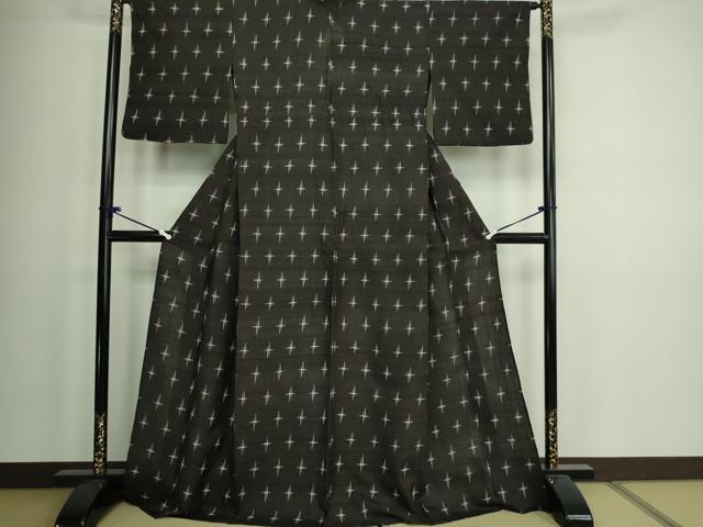 平和屋着物▽上質な紬 単衣 十字絣 正絹 逸品 DAAV9984sf