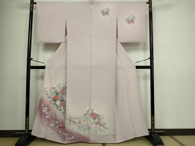 平和屋着物▽訪問着　単衣　結び紐花文　暈し染め　金彩　正絹　逸品　DAAV9981sf